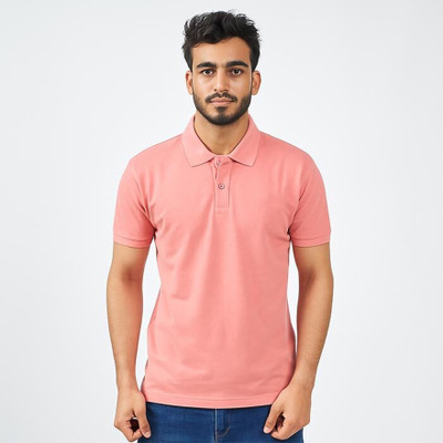CRAZYVIBES Solid Men Polo Neck Pink T-Shirt