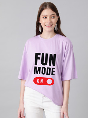 KOTTY Printed Women Round Neck Purple T-Shirt