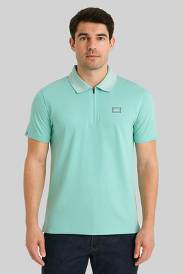 Sportz Fit Solid Men Polo Neck Blue T-Shirt