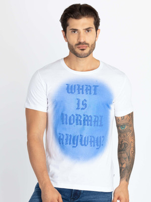 Status Quo Printed, Typography Men Round Neck White T-Shirt