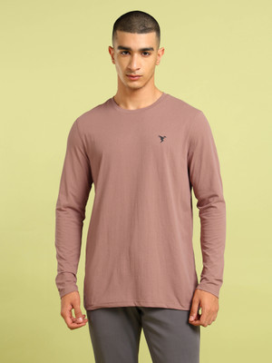 TECHNOSPORT Solid Men Crew Neck Brown T-Shirt
