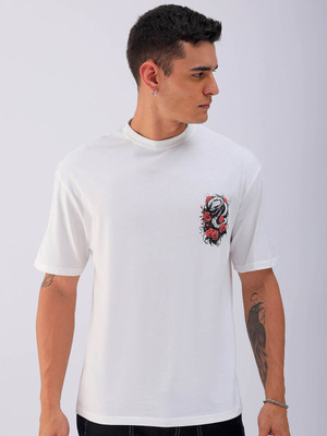 The Indian Garage Co. Graphic Print Men Crew Neck White T-Shirt