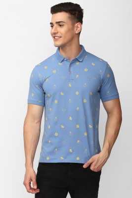 Simon Carter London Printed Men Polo Neck Blue T-Shirt