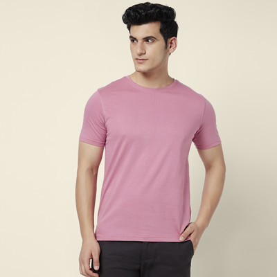 Byford by Pantaloons Solid Men Crew Neck Pink T-Shirt