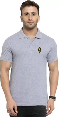 cnw Solid Men Polo Neck Grey T-Shirt