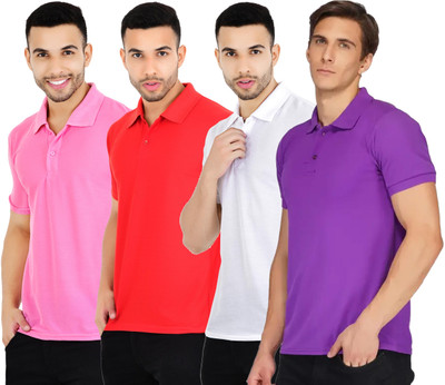YUALIN CREATION Solid Men Polo Neck Multicolor T-Shirt