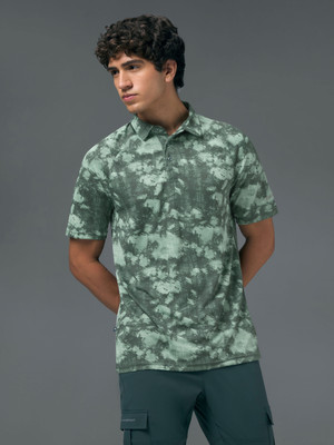 TECHNOSPORT Printed Men Polo Neck Green T-Shirt