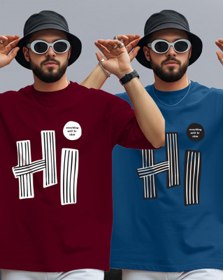 ENITOR Graphic Print Men Round Neck Dark Blue, Maroon T-Shirt
