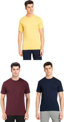 JOCKEY Solid Men Round Neck Yellow, Dark Blue, Maroon T-Shirt