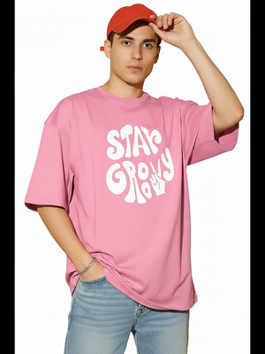 AREEQA Printed Men Round Neck Pink T-Shirt