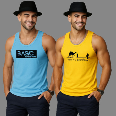 SSJE Printed Men Scoop Neck Light Blue, Yellow T-Shirt