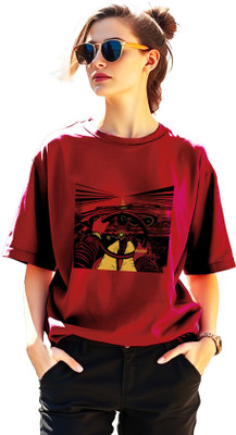 AUSK Printed Women Round Neck Maroon T-Shirt