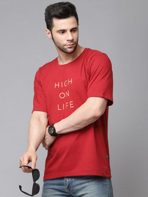 RIGO Typography Men Round Neck Maroon T-Shirt