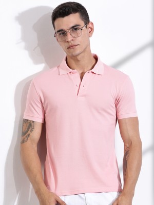 THOMAS SCOTT Solid Men Polo Neck Pink T-Shirt