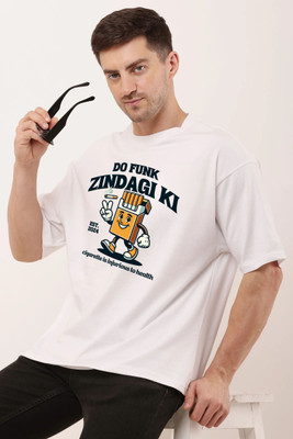 FARROWX Printed Men Round Neck White T-Shirt