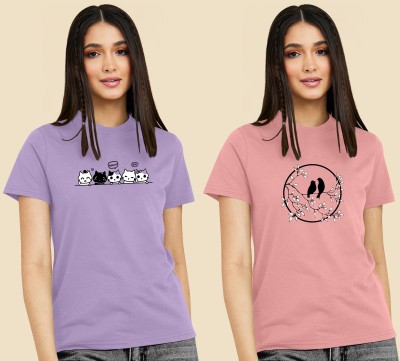 BelleBird Graphic Print Women Round Neck Purple, Multicolor T-Shirt