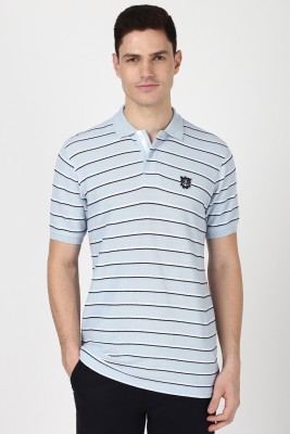 PETER ENGLAND Striped Men Polo Neck Blue T-Shirt