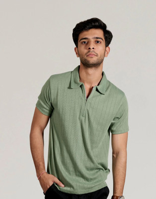 Lynx Self Design Men Polo Neck Green T-Shirt