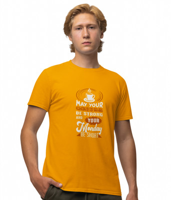 HopOffer Printed, Typography Men Round Neck Yellow T-Shirt