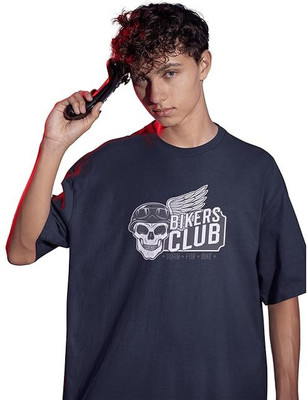 Carbonyte Printed Men Round Neck Blue T-Shirt