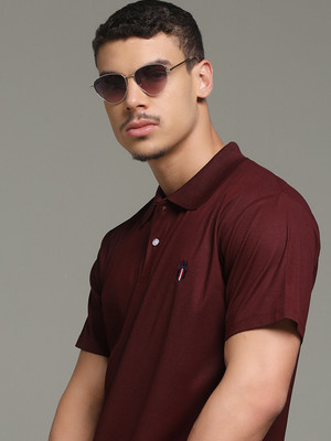 Nins Moda Solid Men Polo Neck Maroon T-Shirt