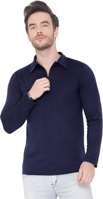 JB Jangoboy Solid Men Polo Neck Dark Blue T-Shirt