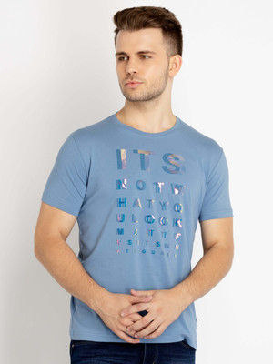Status Quo Typography Men Round Neck Blue T-Shirt