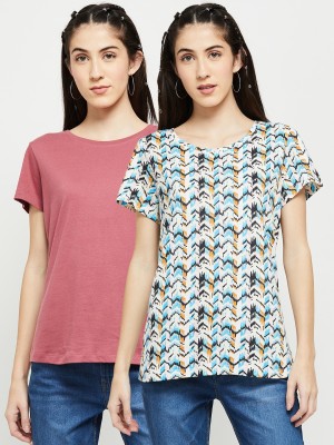 MAX Solid Women Round Neck Multicolor T-Shirt