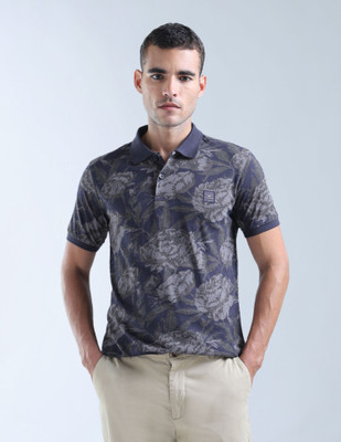 FLYING MACHINE Floral Print Men Polo Neck Purple T-Shirt