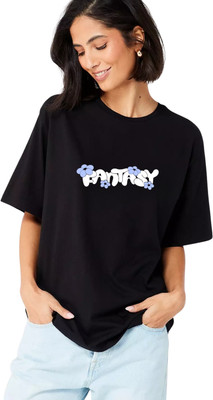 ZOEMI Printed Women Round Neck Black T-Shirt