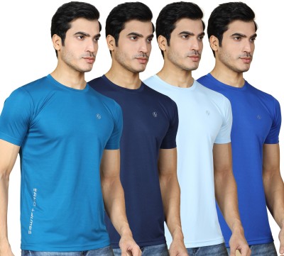 SUPERSQUAD Solid Men Round Neck Dark Blue, Navy Blue, Blue, Light Blue T-Shirt