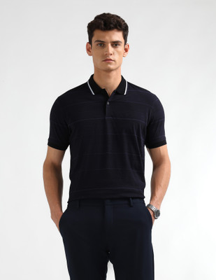 ARROW Solid Men Polo Neck Blue T-Shirt