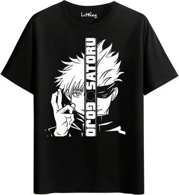 Litway Graphic Print Men Round Neck Black T-Shirt