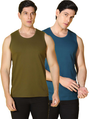 WOOSTRO Solid Men Round Neck Blue, Green T-Shirt