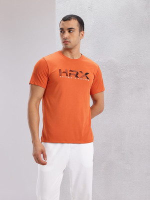 HRX by Hrithik Roshan Printed Men Round Neck Orange T-Shirt