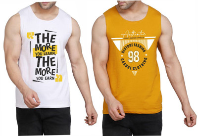 WOOSTRO Printed Men Round Neck White, Brown T-Shirt