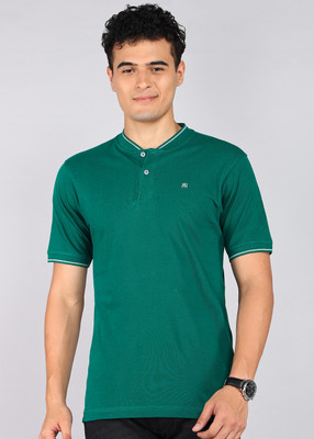 Raymond Solid Men Polo Neck Dark Green T-Shirt