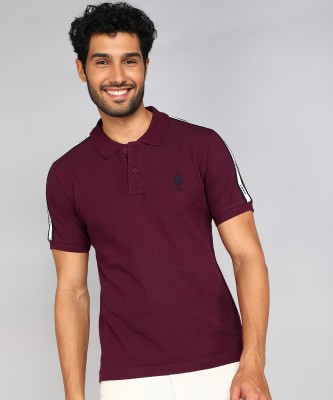 U.S. POLO ASSN. Solid Men Polo Neck Maroon T-Shirt