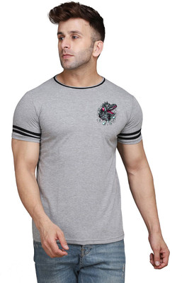 tfurnish Printed Men Round Neck Silver T-Shirt