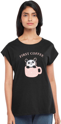 HOX10 Printed Women Round Neck Black T-Shirt