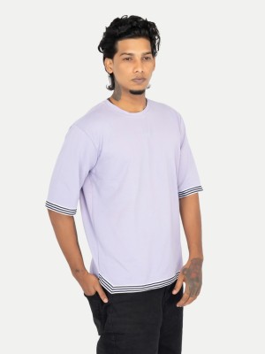 radprix Solid Men Round Neck Purple T-Shirt
