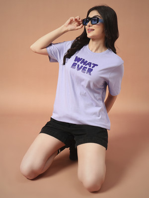 THE DRY STATE Printed Women Round Neck Purple T-Shirt