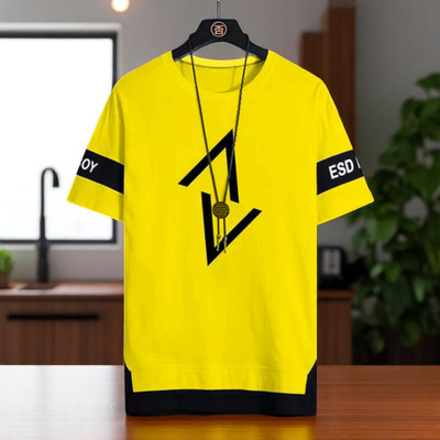 Autna Printed Men Round Neck Yellow T-Shirt