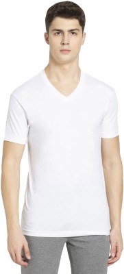 JOCKEY Solid Men V Neck White T-Shirt