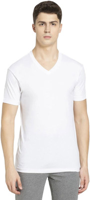 JOCKEY Solid Men V Neck White T-Shirt