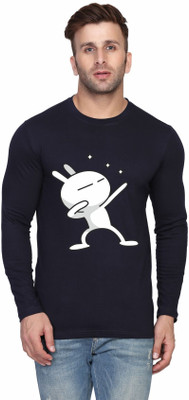 SLOWLORIS Printed Men Round Neck Dark Blue T-Shirt