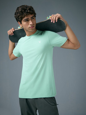 TECHNOSPORT Solid Men Crew Neck Light Green T-Shirt