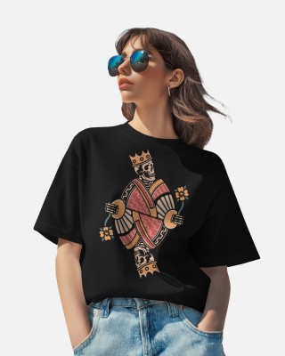 Stysa Printed Women Round Neck Black T-Shirt