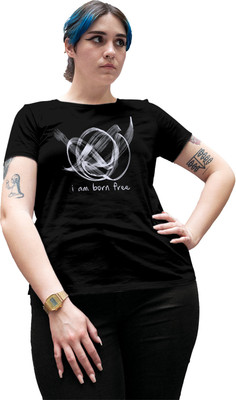 Fighterhero Printed Women Round Neck Black T-Shirt