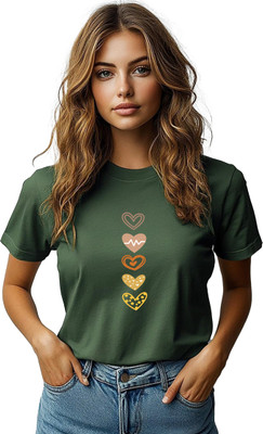 JEDFER Graphic Print, Printed Women Round Neck Dark Green T-Shirt